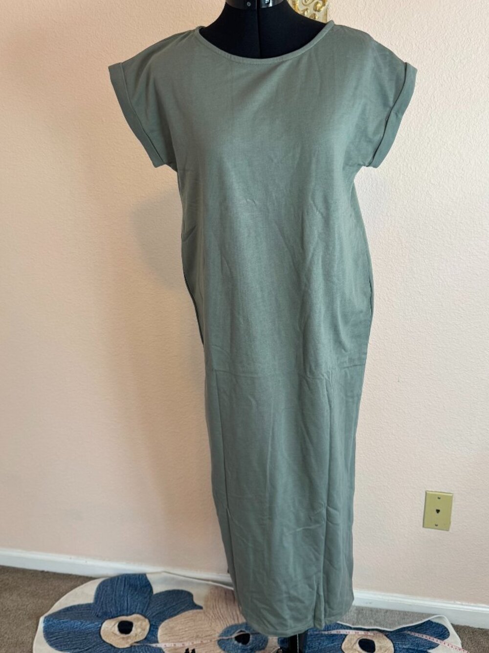 Sustainable Hemp Cotton T-shirt Dress w/ pockets Fabulous Living in LA Sage NWT